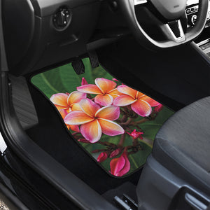 Pink And Yellow Plumeria Flower Print Front and Back Car Floor Mats