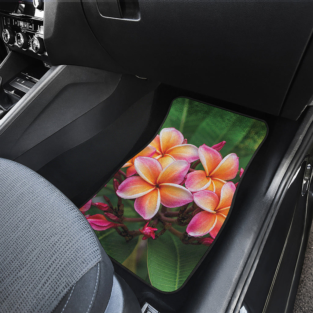 Pink And Yellow Plumeria Flower Print Front and Back Car Floor Mats