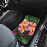 Pink And Yellow Plumeria Flower Print Front and Back Car Floor Mats