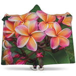 Pink And Yellow Plumeria Flower Print Hooded Blanket