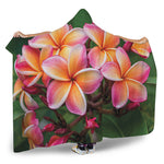 Pink And Yellow Plumeria Flower Print Hooded Blanket