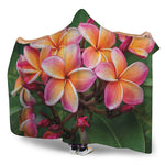 Pink And Yellow Plumeria Flower Print Hooded Blanket