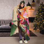 Pink And Yellow Plumeria Flower Print Hooded Blanket