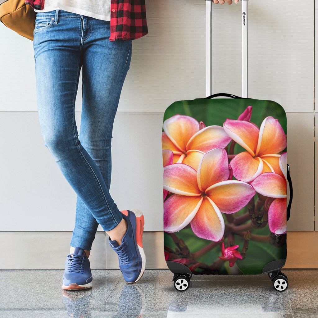 Pink And Yellow Plumeria Flower Print Luggage Cover