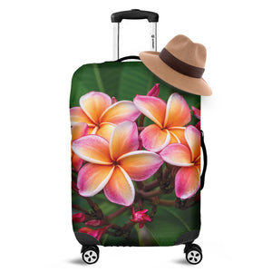 Pink And Yellow Plumeria Flower Print Luggage Cover