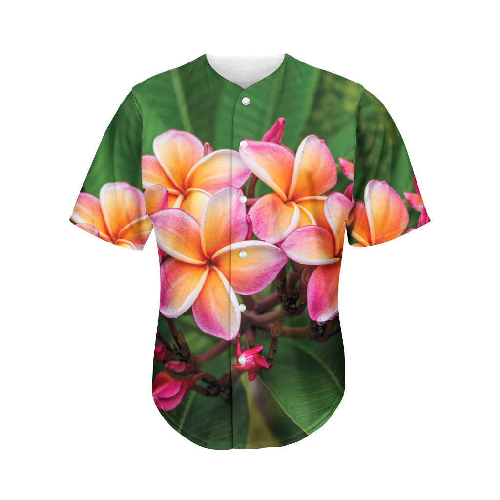 Pink And Yellow Plumeria Flower Print Men's Baseball Jersey