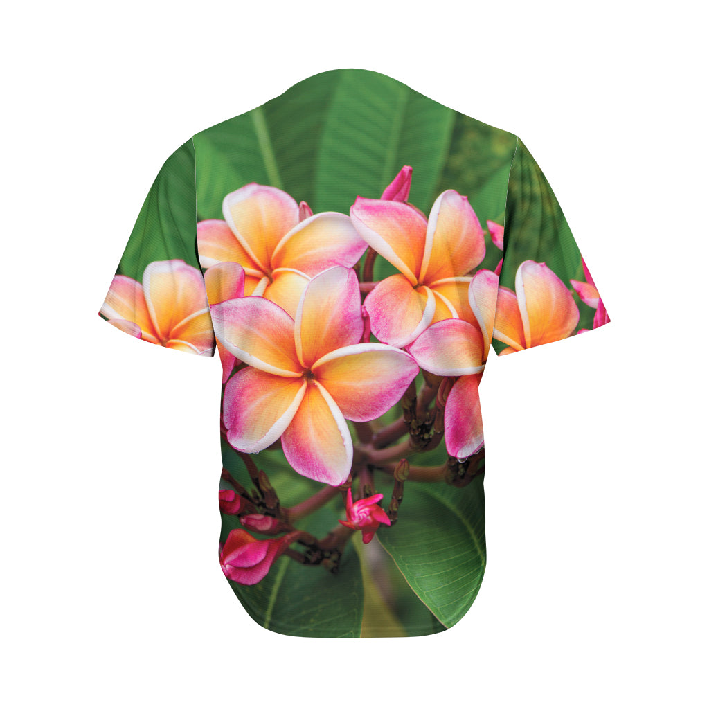 Pink And Yellow Plumeria Flower Print Men's Baseball Jersey