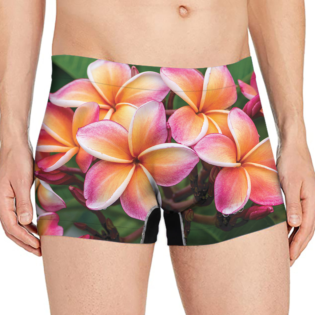 Pink And Yellow Plumeria Flower Print Men's Boxer Briefs