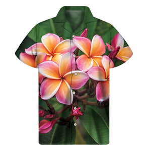 Pink And Yellow Plumeria Flower Print Men's Short Sleeve Shirt