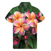 Pink And Yellow Plumeria Flower Print Men's Short Sleeve Shirt