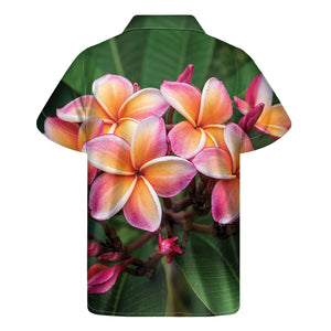 Pink And Yellow Plumeria Flower Print Men's Short Sleeve Shirt