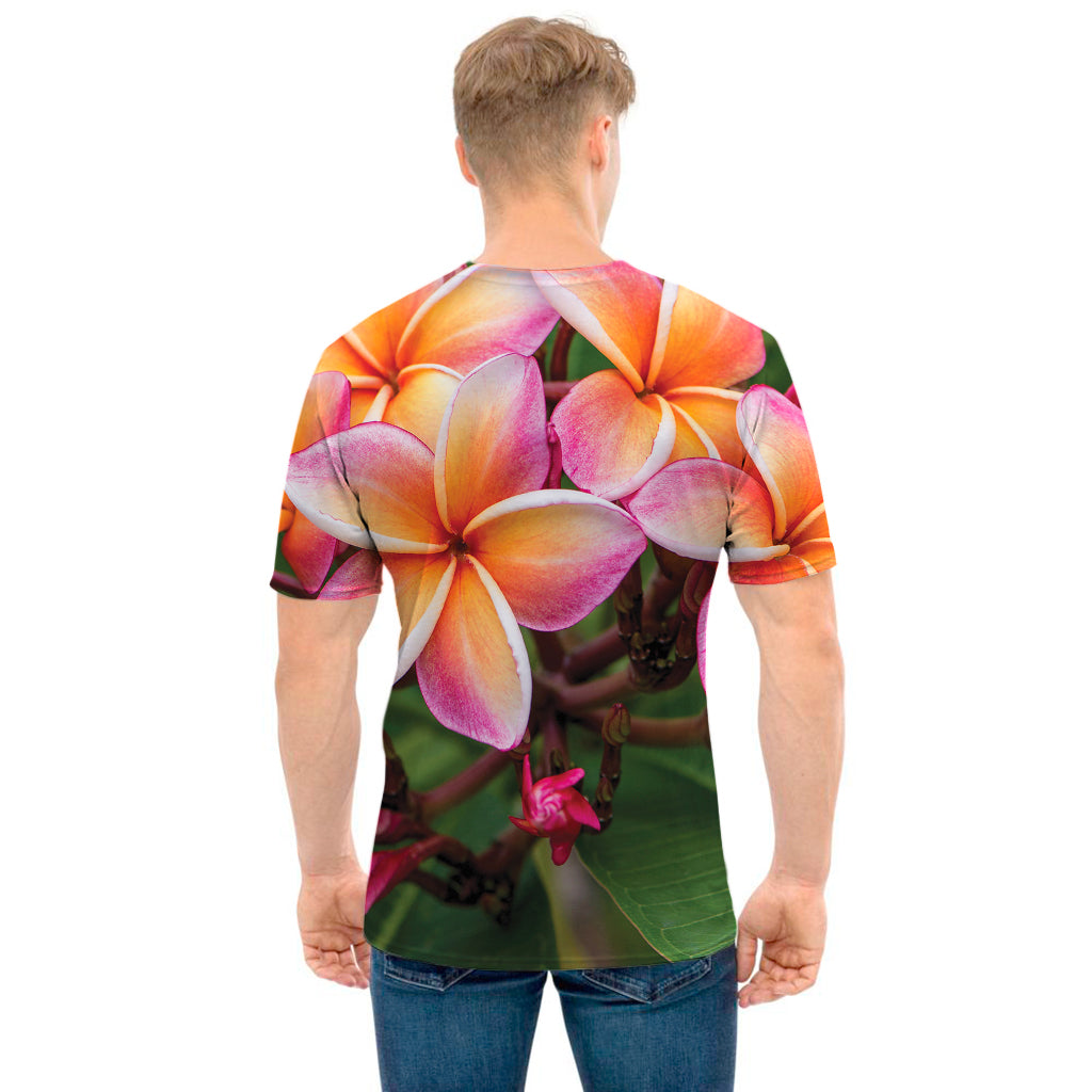 Pink And Yellow Plumeria Flower Print Men's T-Shirt