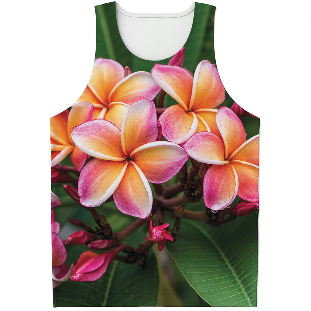 Pink And Yellow Plumeria Flower Print Men's Tank Top