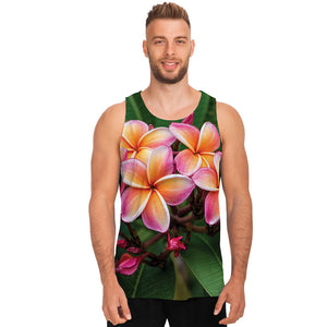 Pink And Yellow Plumeria Flower Print Men's Tank Top