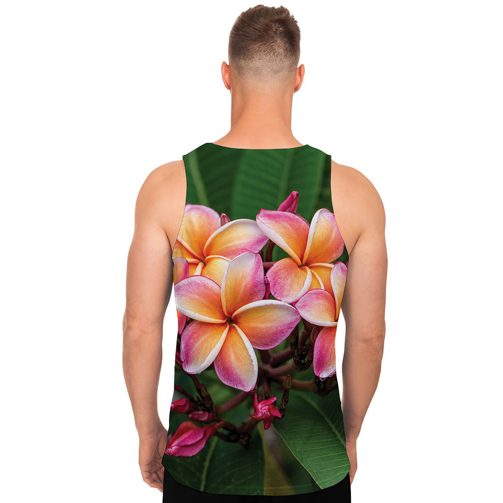 Pink And Yellow Plumeria Flower Print Men's Tank Top