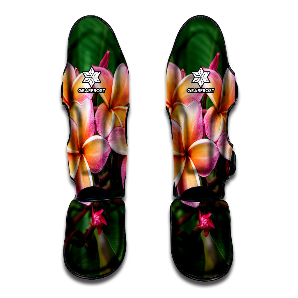 Pink And Yellow Plumeria Flower Print Muay Thai Shin Guard