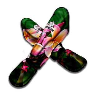 Pink And Yellow Plumeria Flower Print Muay Thai Shin Guard