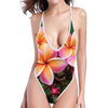 Pink And Yellow Plumeria Flower Print One Piece High Cut Swimsuit