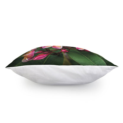 Pink And Yellow Plumeria Flower Print Pillow Cover