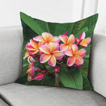 Pink And Yellow Plumeria Flower Print Pillow Cover