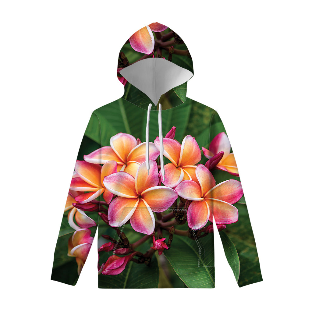 Pink And Yellow Plumeria Flower Print Pullover Hoodie