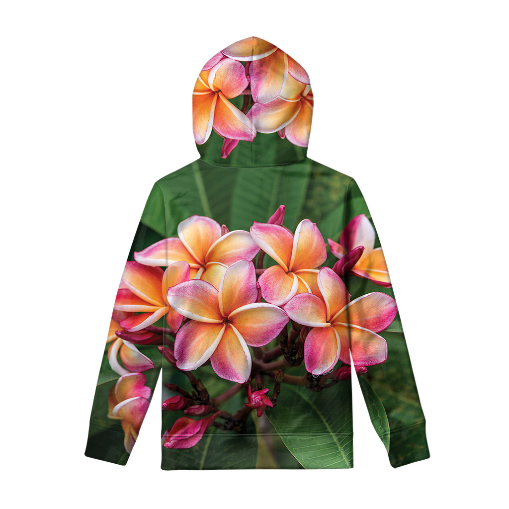 Pink And Yellow Plumeria Flower Print Pullover Hoodie