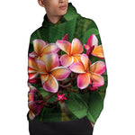 Pink And Yellow Plumeria Flower Print Pullover Hoodie