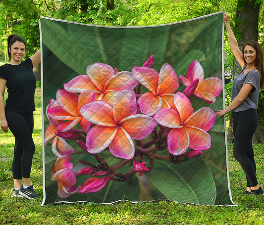 Pink And Yellow Plumeria Flower Print Quilt