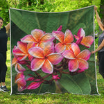 Pink And Yellow Plumeria Flower Print Quilt