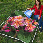 Pink And Yellow Plumeria Flower Print Quilt