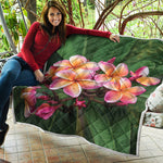 Pink And Yellow Plumeria Flower Print Quilt