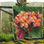 Pink And Yellow Plumeria Flower Print Quilt