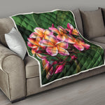 Pink And Yellow Plumeria Flower Print Quilt