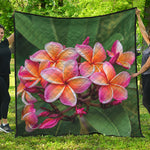 Pink And Yellow Plumeria Flower Print Quilt