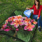 Pink And Yellow Plumeria Flower Print Quilt