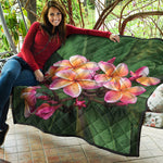 Pink And Yellow Plumeria Flower Print Quilt