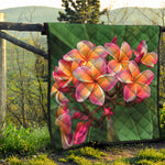 Pink And Yellow Plumeria Flower Print Quilt
