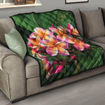 Pink And Yellow Plumeria Flower Print Quilt