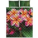 Pink And Yellow Plumeria Flower Print Quilt Bed Set