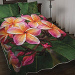 Pink And Yellow Plumeria Flower Print Quilt Bed Set