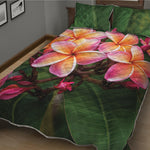 Pink And Yellow Plumeria Flower Print Quilt Bed Set
