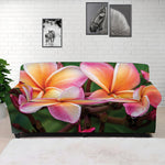 Pink And Yellow Plumeria Flower Print Sofa Cover