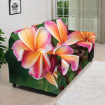 Pink And Yellow Plumeria Flower Print Sofa Cover