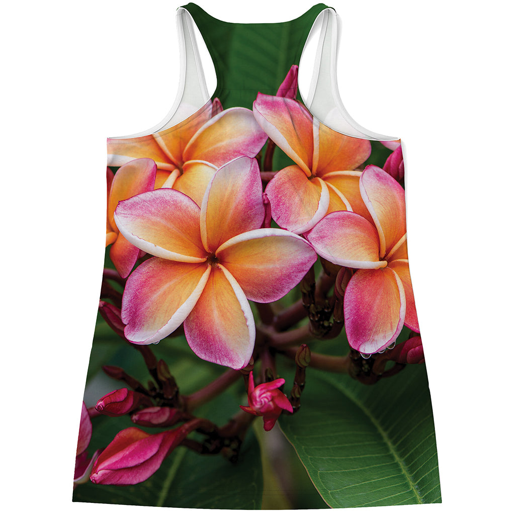 Pink And Yellow Plumeria Flower Print Women's Racerback Tank Top