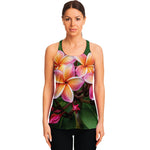 Pink And Yellow Plumeria Flower Print Women's Racerback Tank Top