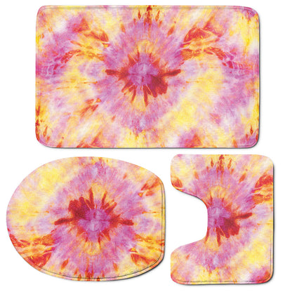 Pink And Yellow Tie Dye Print 3 Piece Bath Mat Set