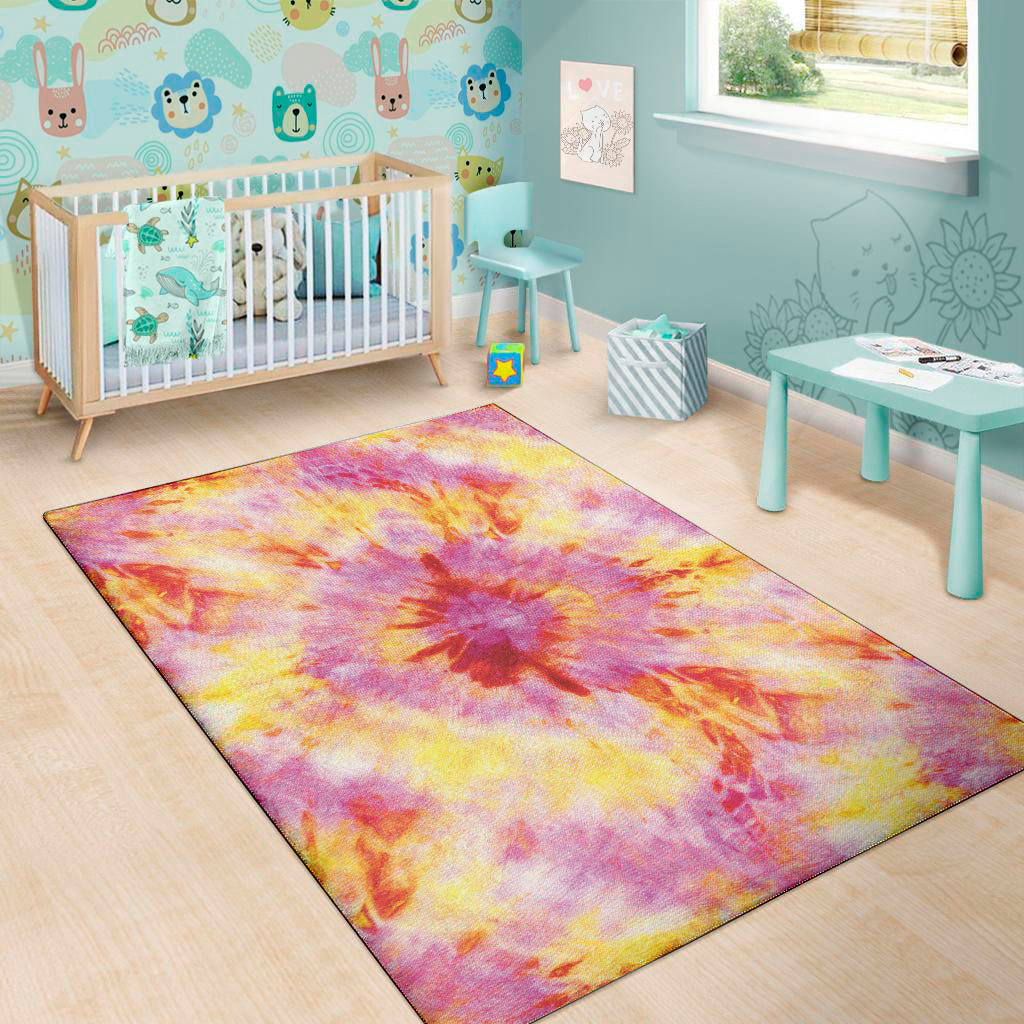 Pink And Yellow Tie Dye Print Area Rug