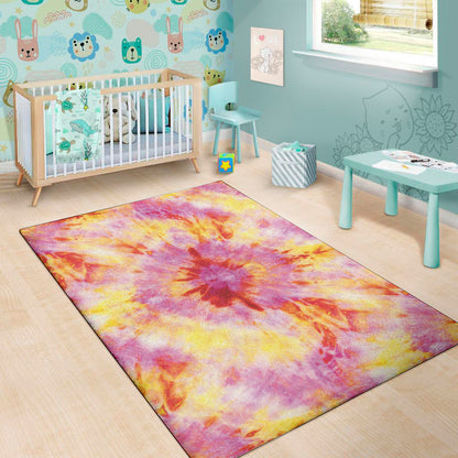 Pink And Yellow Tie Dye Print Area Rug