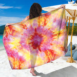 Pink And Yellow Tie Dye Print Beach Sarong Wrap