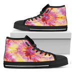 Pink And Yellow Tie Dye Print Black High Top Shoes
